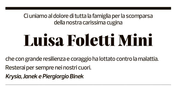 Annuncio funebre Luisa Foletti Mini