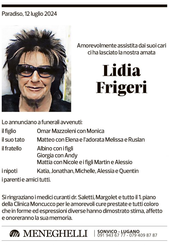 Annuncio funebre Lidia Frigeri