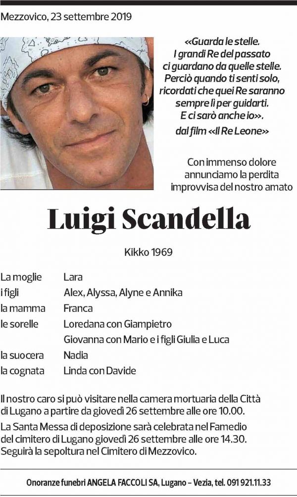 Annuncio funebre Luigi Scandella