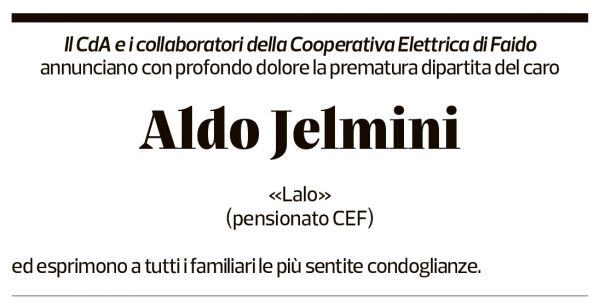 Annuncio funebre Aldo Jelmini