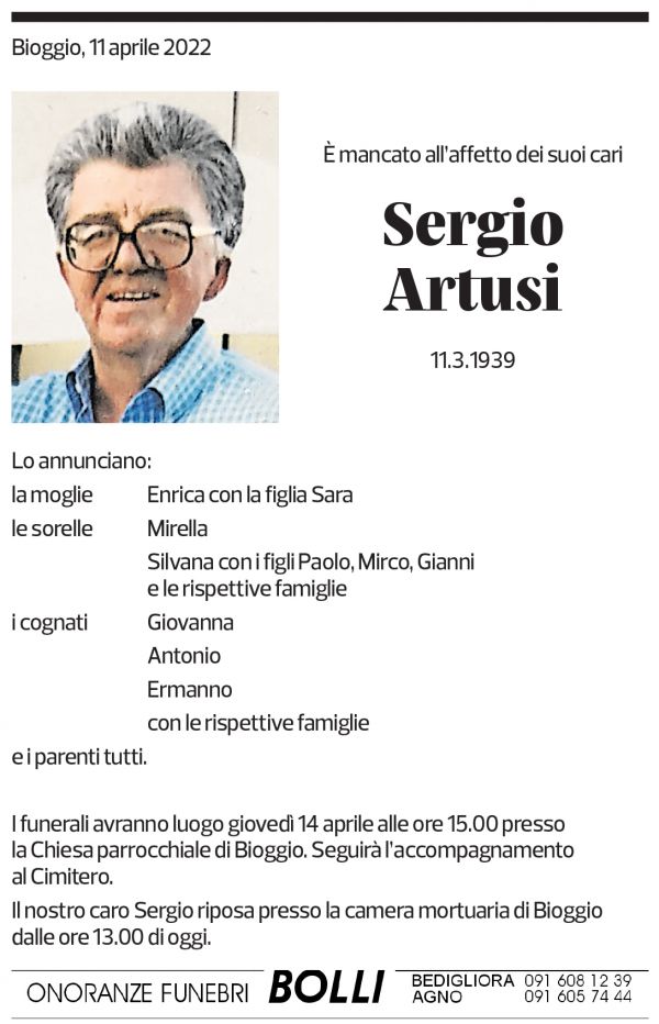 Annuncio funebre Sergio Artusi