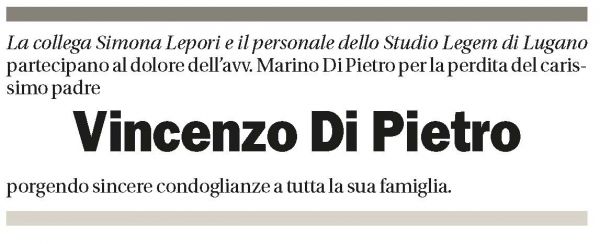 Annuncio funebre Vincenzo Di Pietro