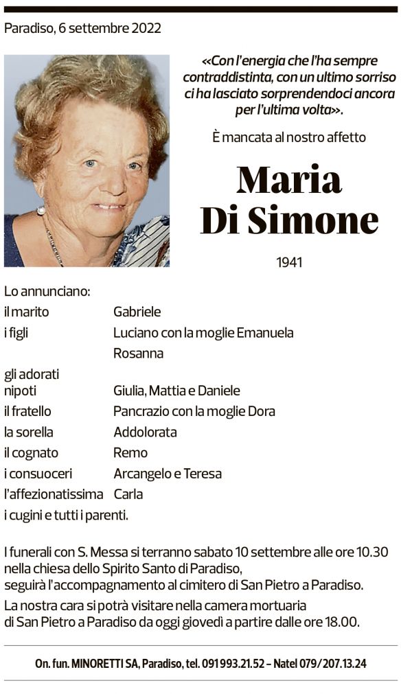 Annuncio funebre Maria Di Simone