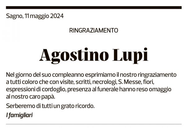 Annuncio funebre Agostino Lupi