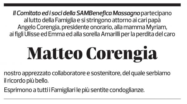 Annuncio funebre Matteo Corengia