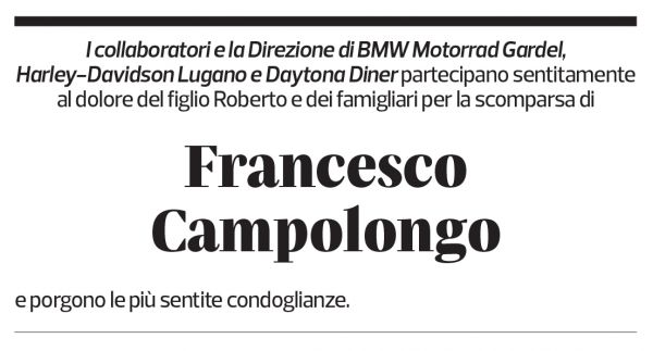 Annuncio funebre Francesco Campolongo