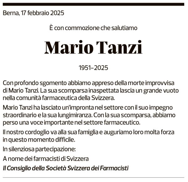 Annuncio funebre Mario Tanzi