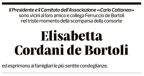 Annuncio funebre Elisabetta Cordani De Bortoli