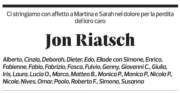 Annuncio funebre Jon Riatsch