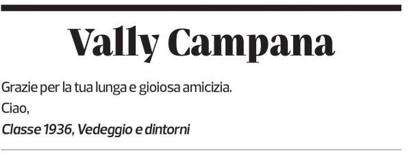 Annuncio funebre Wally Campana