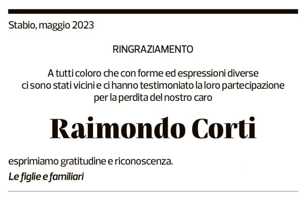 Annuncio funebre Raimondo Corti