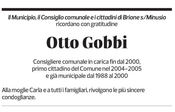 Annuncio funebre Otto Gobbi