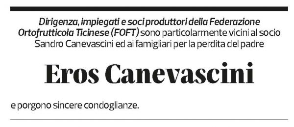 Annuncio funebre Eros Canevascini