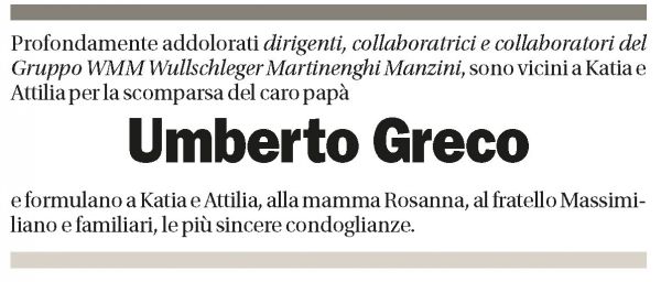 Annuncio funebre Umberto Greco