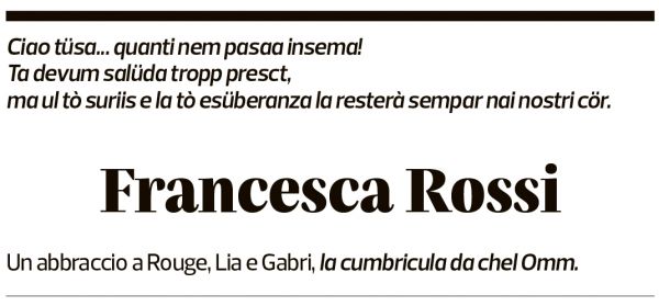 Annuncio funebre Francesca Rossi-lavizzari