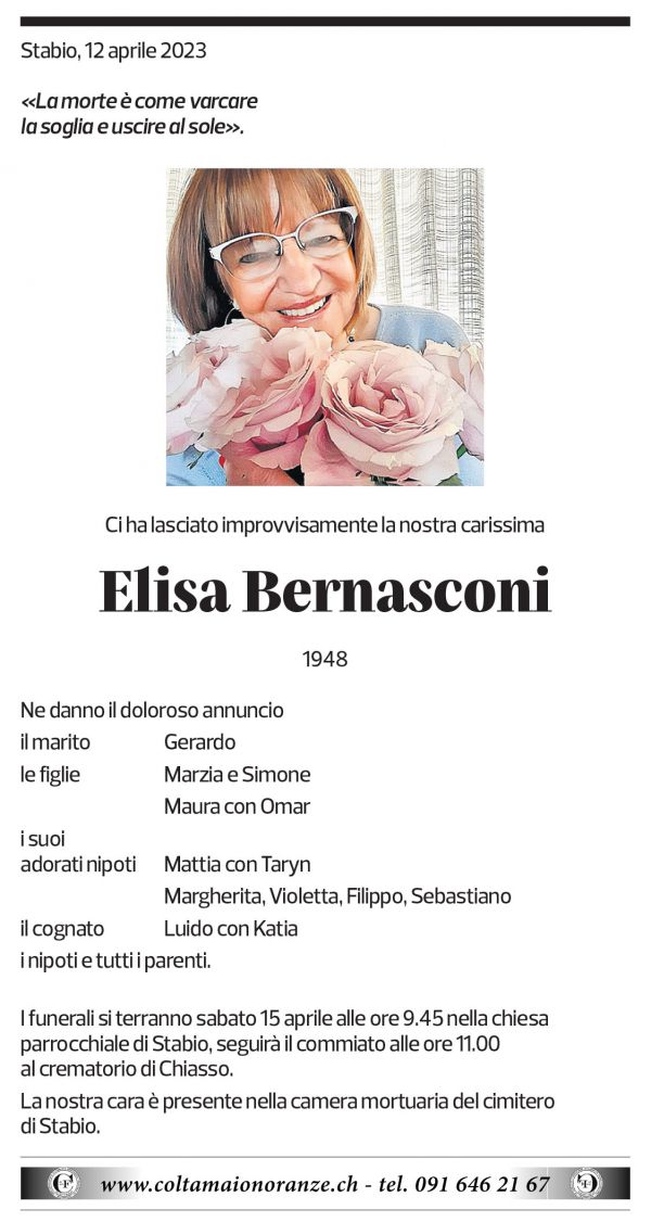 Annuncio funebre Elisa Bernasconi