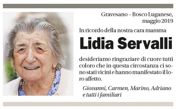 Annuncio funebre Lidia Servalli