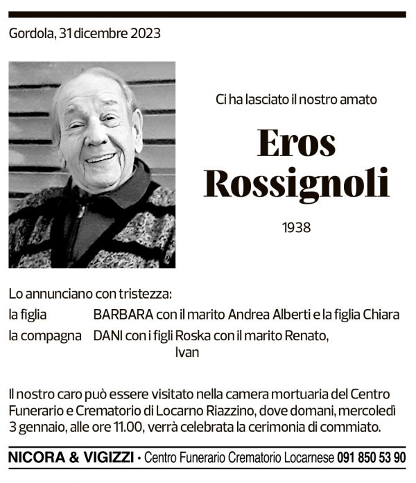 Annuncio funebre Eros Rossignoli