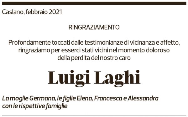 Annuncio funebre Luigi Laghi