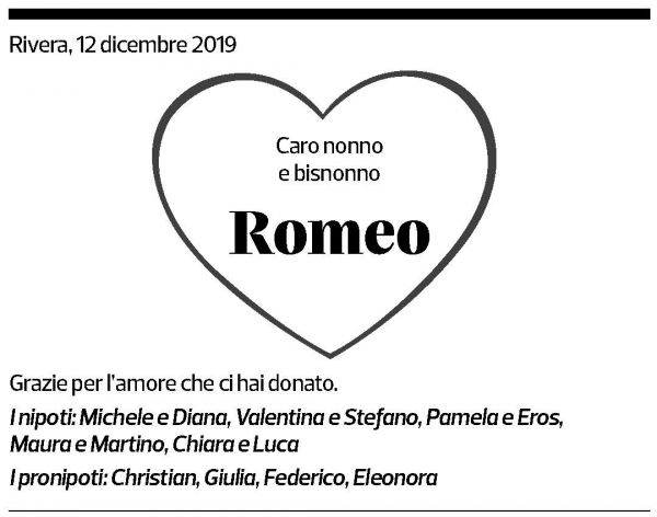 Annuncio funebre Romeo Ferrari
