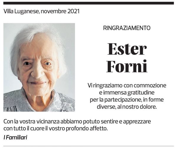 Annuncio funebre Ester Forni