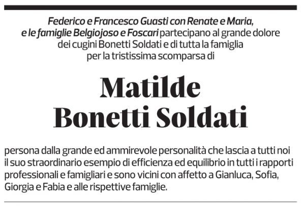 Annuncio funebre Matilde Bonetti Soldati