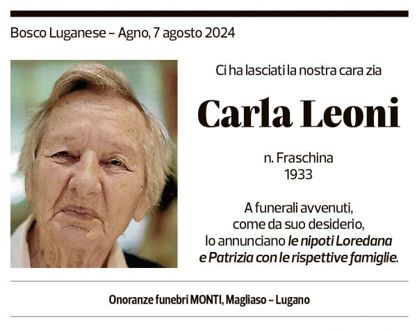 Annuncio funebre Carla Leoni