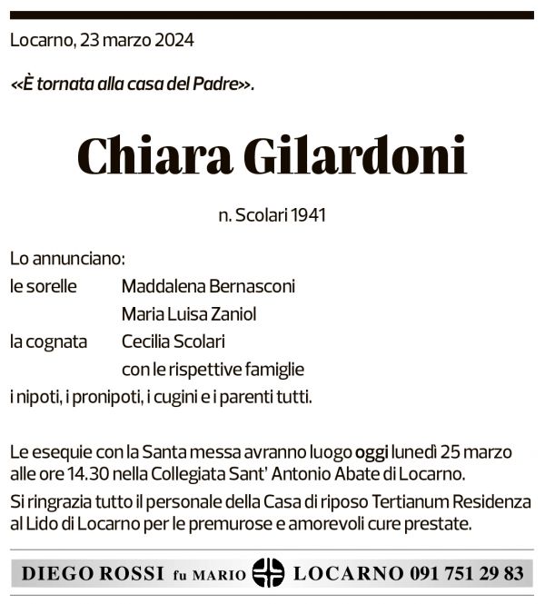 Annuncio funebre Chiara Gilardoni