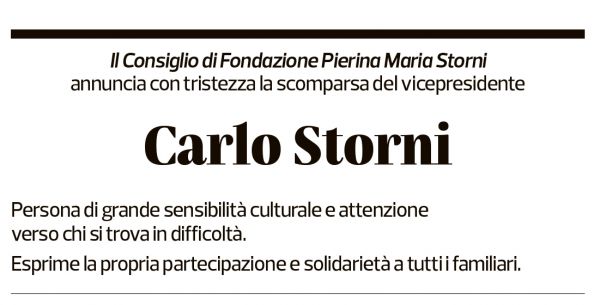 Annuncio funebre Carlo Storni