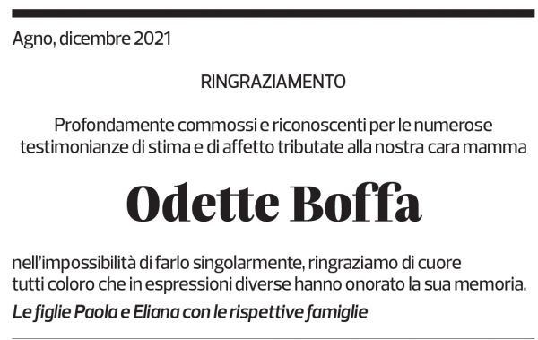 Annuncio funebre Odette Boffa