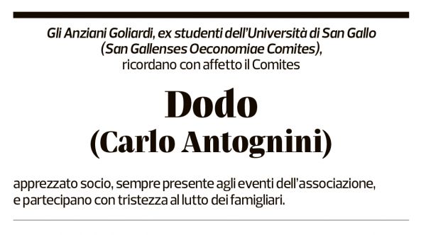 Annuncio funebre Carlo Antognini