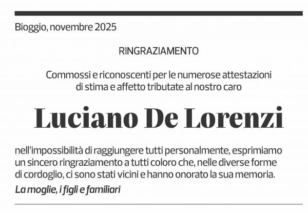 Annuncio funebre Luciano De Lorenzi