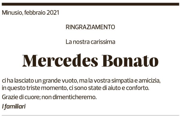 Annuncio funebre Mercedes Bonato