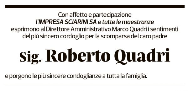 Annuncio funebre Roberto Quadri