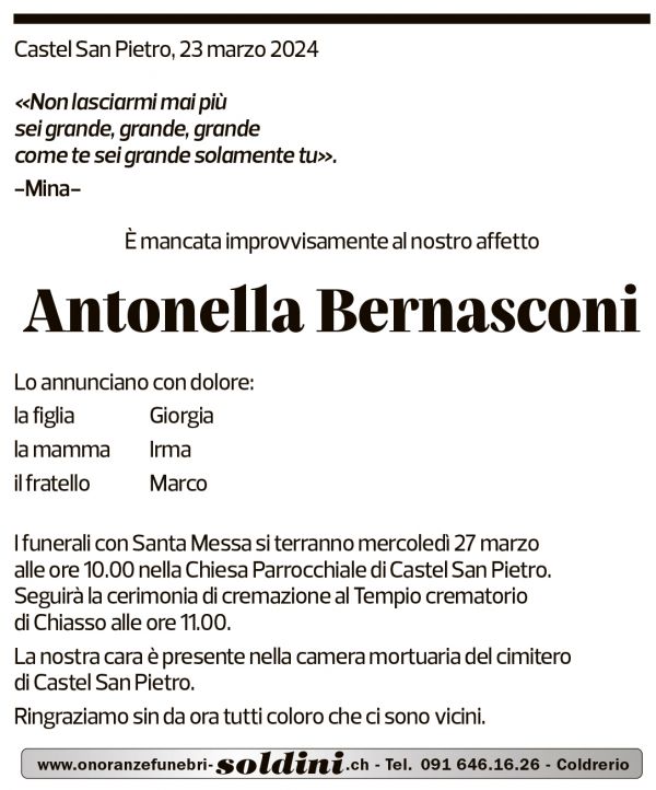 Annuncio funebre Antonella Bernasconi