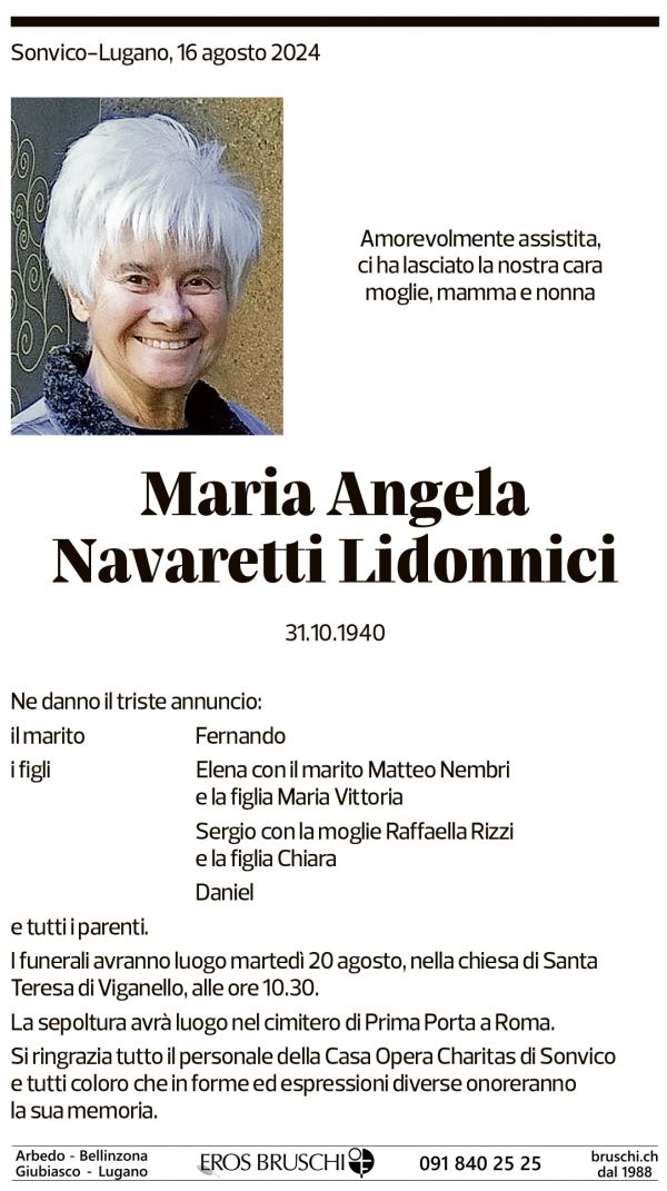 Annuncio funebre Maria Angela Navaretti Lidonnici