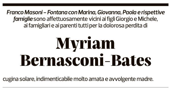 Annuncio funebre Myriam Bernasconi-bates