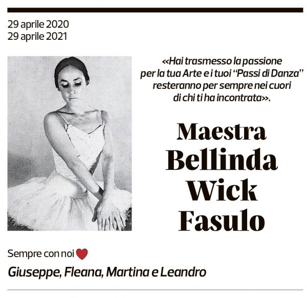 Annuncio funebre Bellinda Wick Fasulo