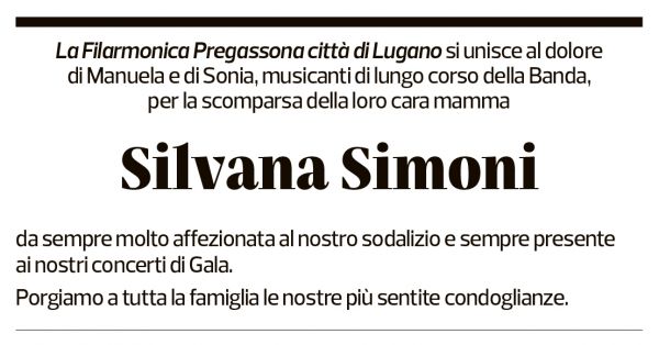 Annuncio funebre Silvana Simoni