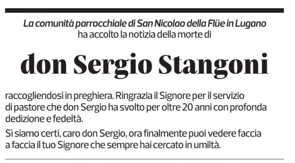 Annuncio funebre Sergio Stangoni