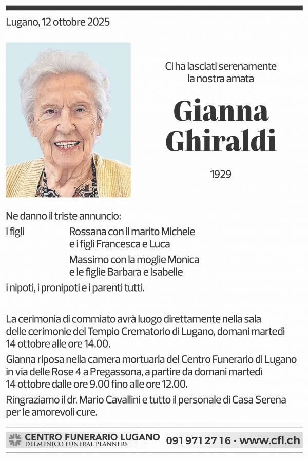 Annuncio funebre Gianna Ghirlanda