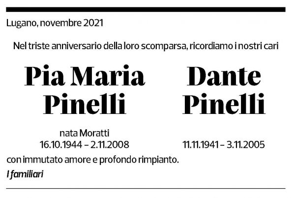 Annuncio funebre Pia Maria E Dante Pinelli