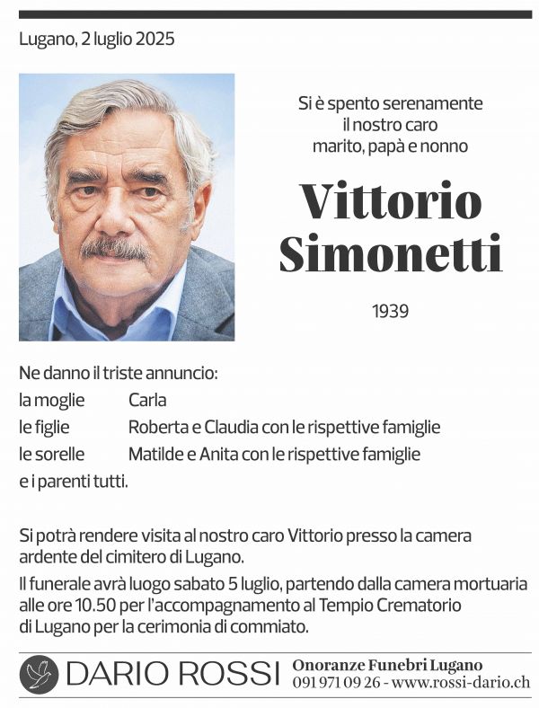 Annuncio funebre Vittorio Simonetti
