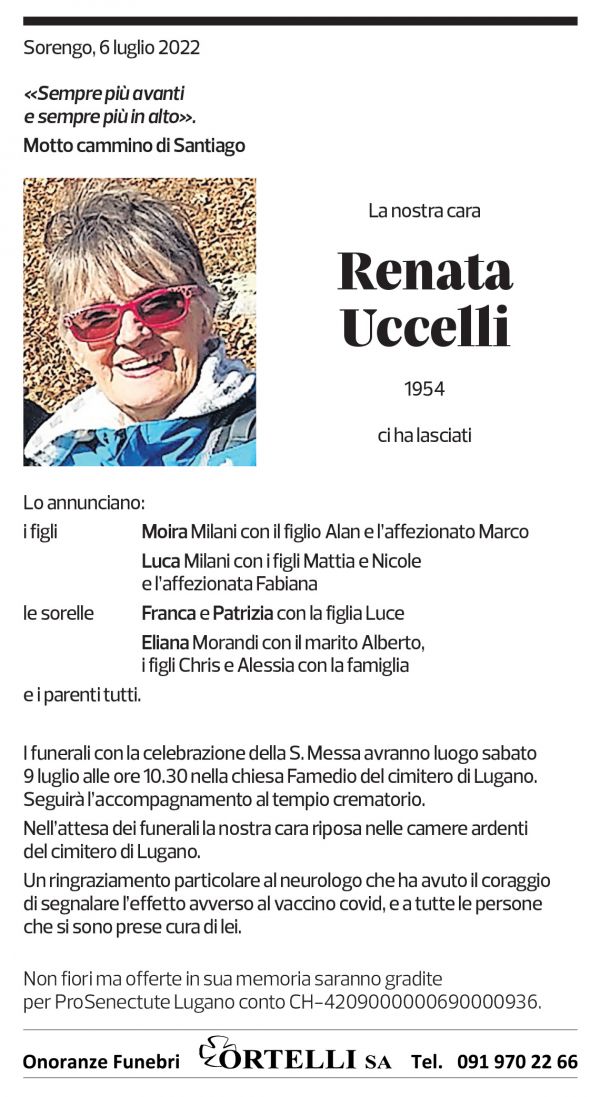 Annuncio funebre Renata Uccelli