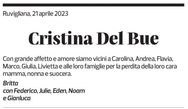 Annuncio funebre Cristina Del Bue