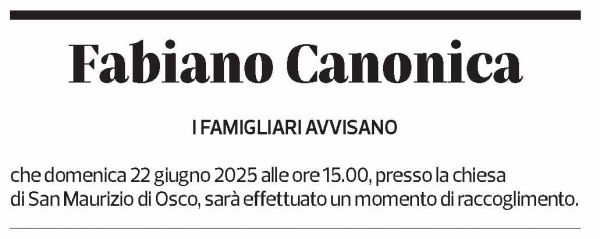 Annuncio funebre Fabiano Canonica