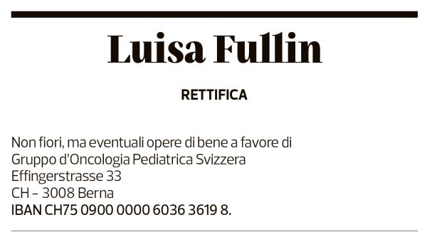 Annuncio funebre Luisa Fullin