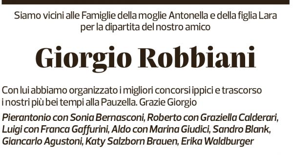 Annuncio funebre Giorgio Robbiani