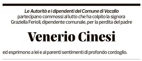 Annuncio funebre Venerio Cinesi