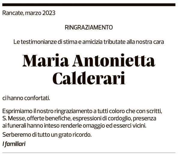 Annuncio funebre Maria Antonietta Calderari